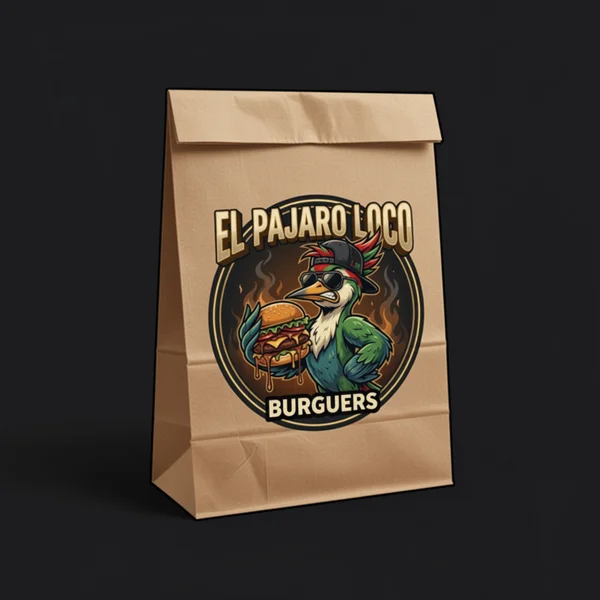 Bolsa kraft de El Pájaro Loco para pedido para llevar