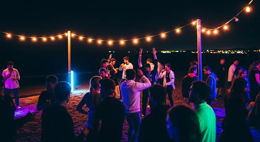 Terraza de El Nido en La Manga con ambiente de fiesta y playa